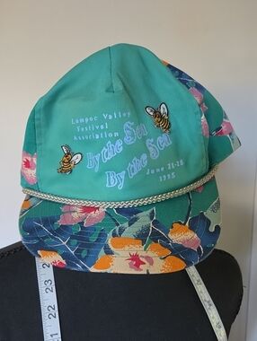 Vintage 1995 Lompoc Valley Flower Festival Rope Hat Floral Teal Snapback Retro